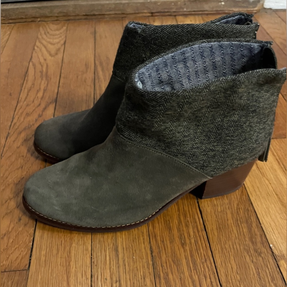 Tom Leila Boots - olive suede with herringbone fabric ankle